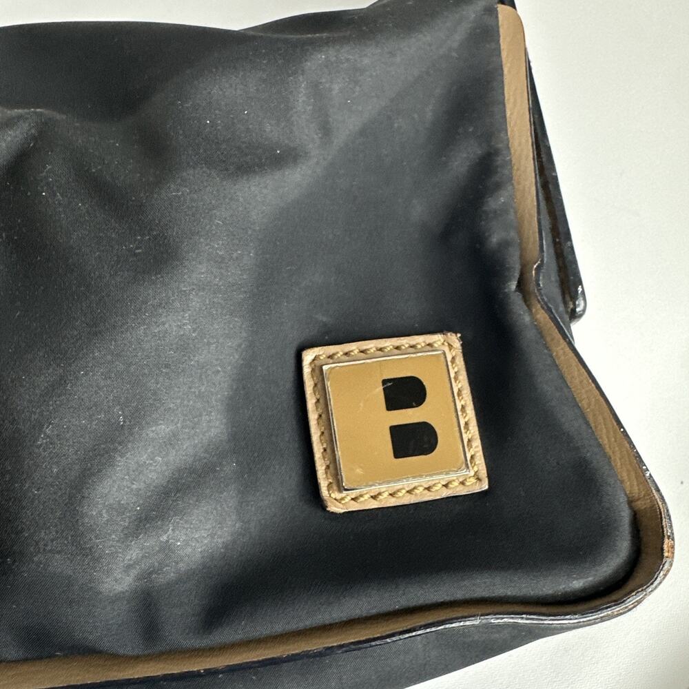 Bally Vintage Black Beige Nylon Leather Baguette Shoulder Bag Purse Made Italy - Picture 6 of 16